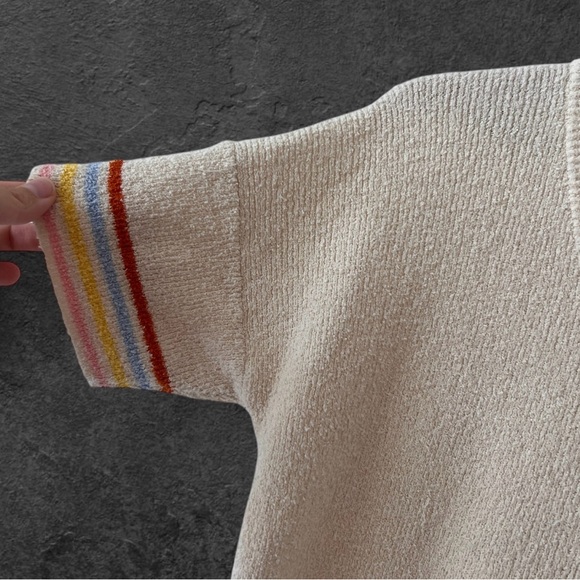 Madewell Henley Sweater Tee Rainbow Stripe Vintage Parchment Size XS - Picture 5 of 12